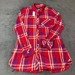 New Talbots women's plaid button up shirt tunic length size medium